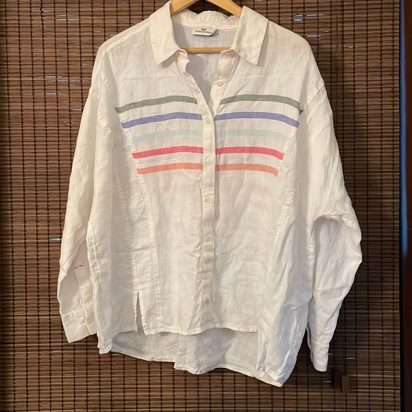 Vineyard Vines Tops - Vineyard Vines Rainbow Linen Weekend Button Down Long Sleeve Shirt Size 8